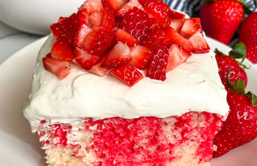 Keto Strawberry Poke Cake