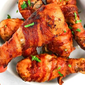 Air fryer bacon wrapped chicken legs (drumsticks)