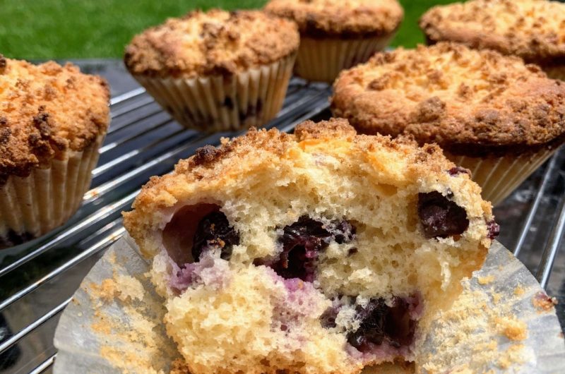 Sourdough Blueberry Muffins with Crumb Topping