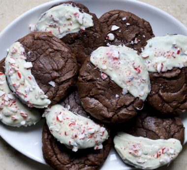 Chocolate Dipped Peppermint Brownie Cookies