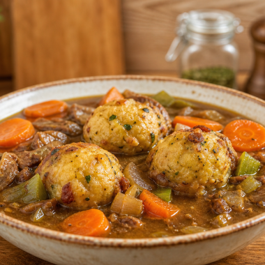 Guinness Beef Stew with Fluffy Dumplings