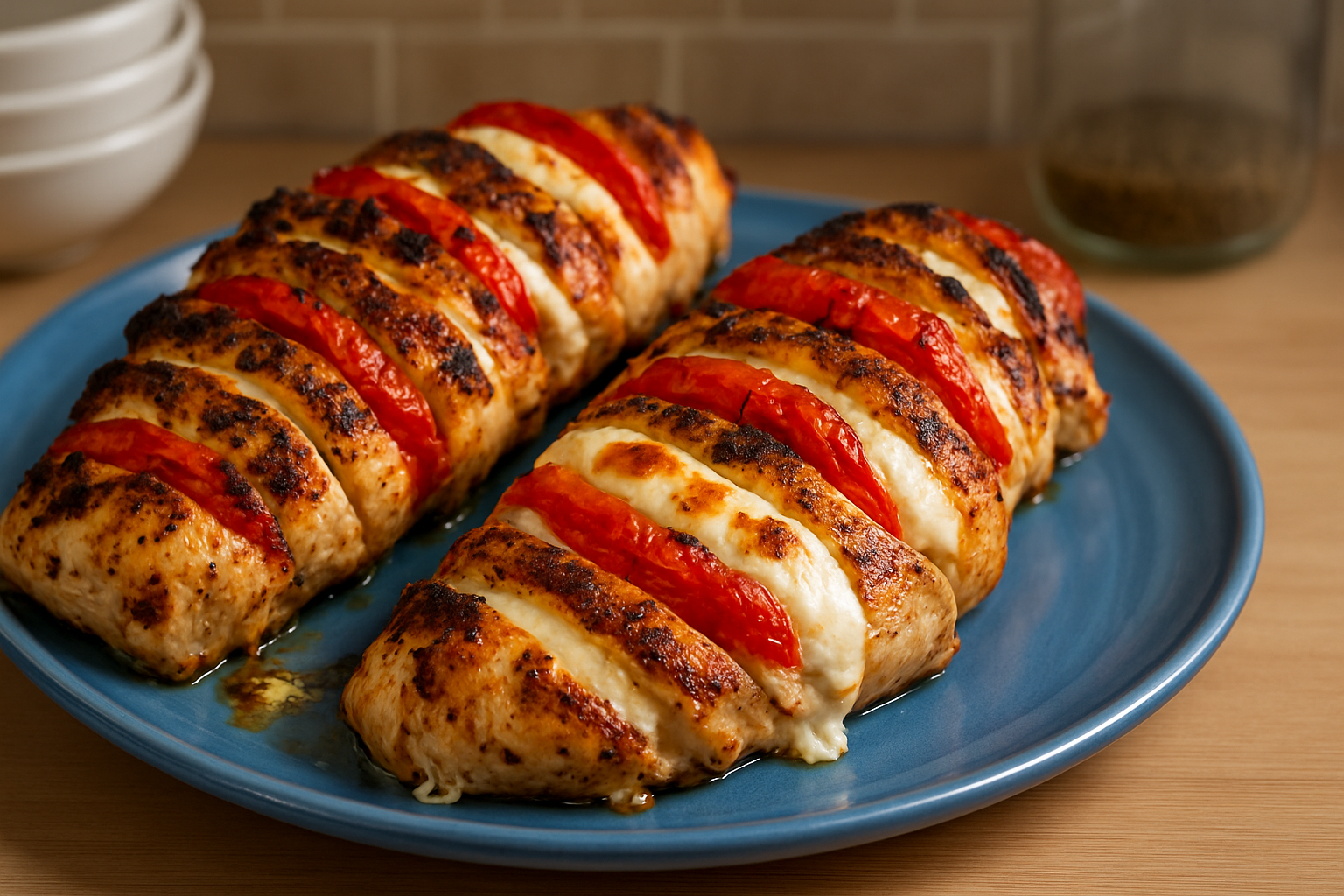Air Fryer Caprese Chicken with Pesto, Tomato and Cheese recipe