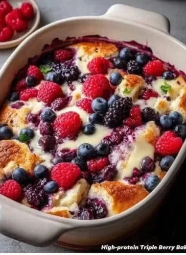 High Protein Triple Berry Breakfast Bake