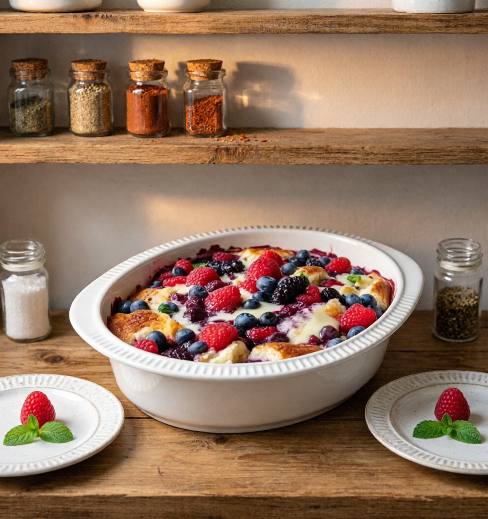 High Protein Triple Berry Breakfast Bake