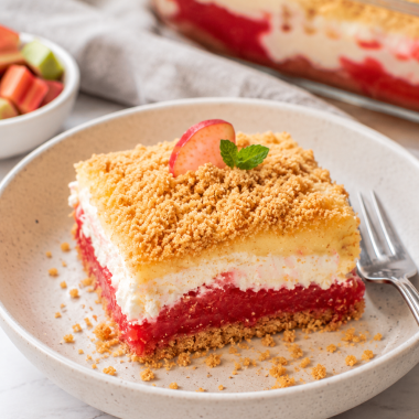 Easy Creamy Layered Rhubarb Dessert