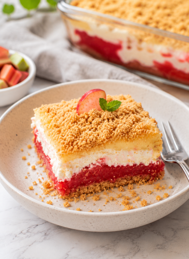 Easy Creamy Layered Rhubarb Dessert