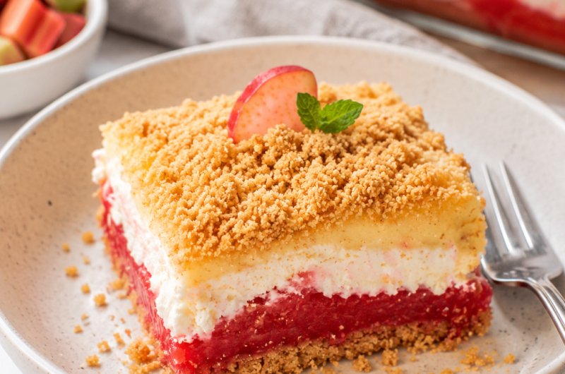 Easy Creamy Layered Rhubarb Dessert