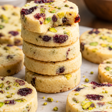 Sourdough Pistachio Cranberry Shortbread Cookies