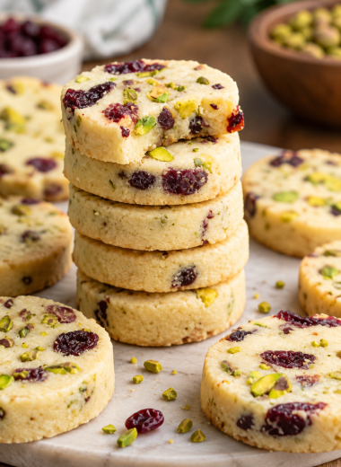 Sourdough Pistachio Cranberry Shortbread Cookies
