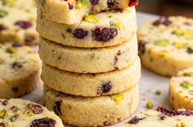 Sourdough Pistachio Cranberry Shortbread Cookies