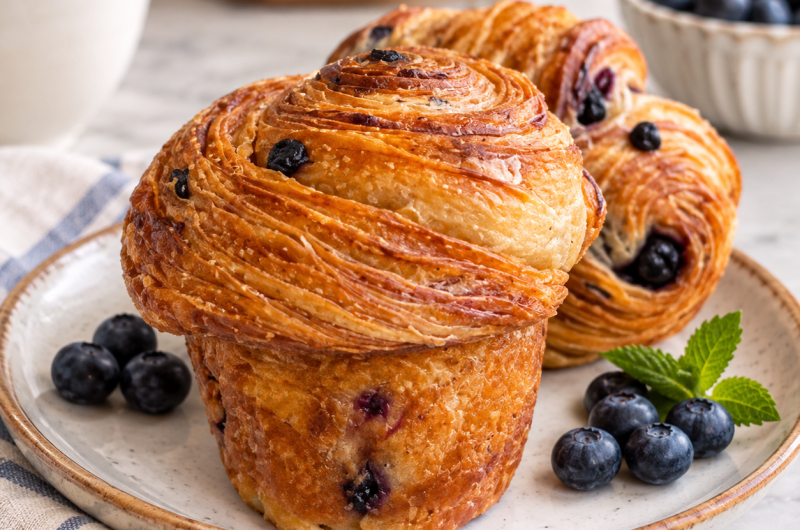 Sourdough Blueberry Croissants